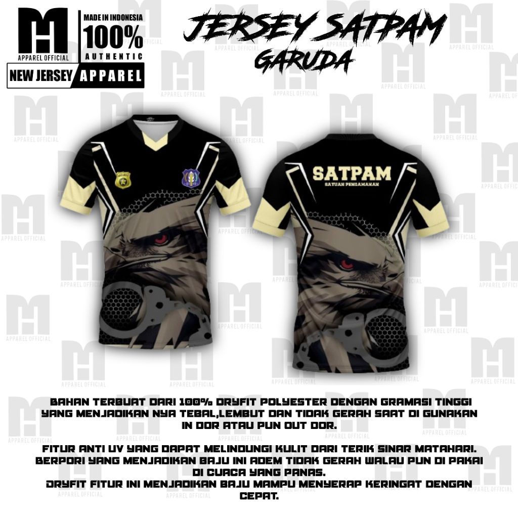 JERSEY SATPAM / KAOS SECURITY / SERAGAM SATPAM GRATIS PASANG NAMA DAN LOGO FULL PRINTING