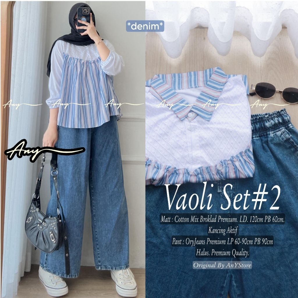 Vaoli set blouse ld 120 import by A.N.Y jeans celana bergo cargo panjang celana wanita saku samping 