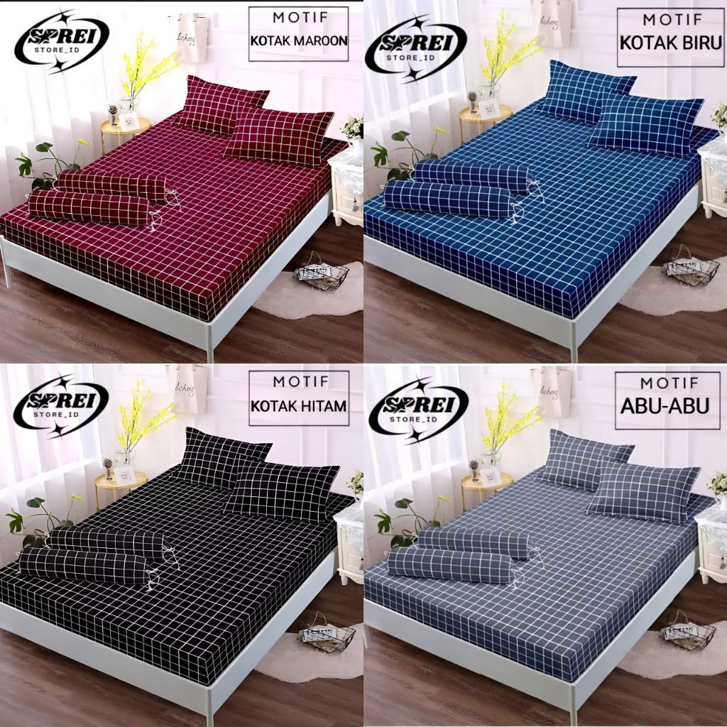 Sprei Motif Aesthetic Kotak Kotak 180x200 160x200 120x200 Set Sarbal2 Sarung Guling1 Bahan katun Hal