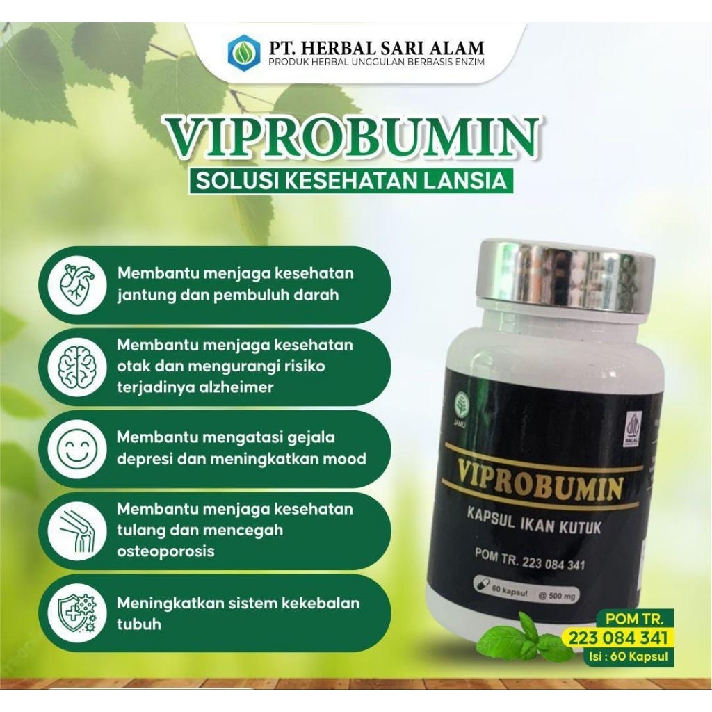 VIPROBUMIN Suplemen Ikan Gabus | Obat Diabetes Jantung Osteoporosis Lansia Anak | Kapsul Ikan Kutuk 