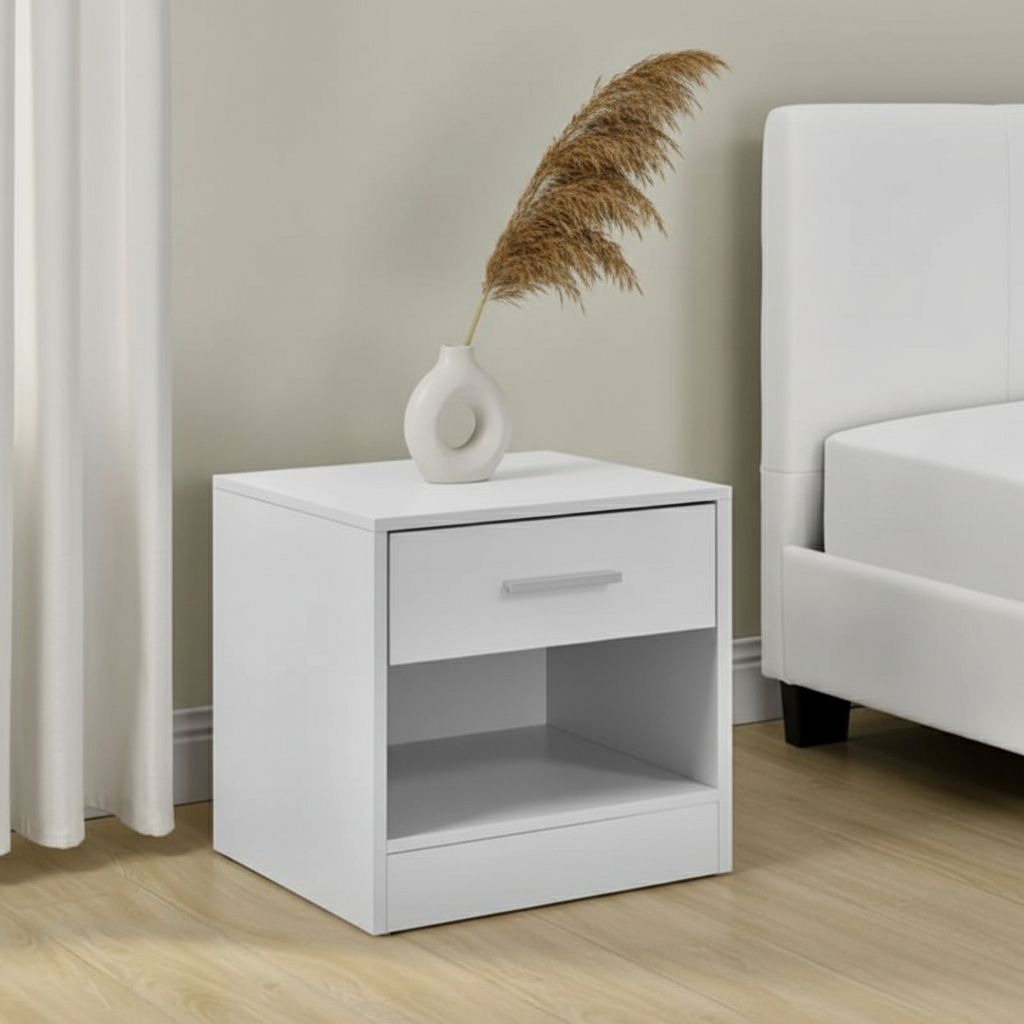 Nakas Minimalis Meja Samping 1 Laci Warna Putih Handel Modern