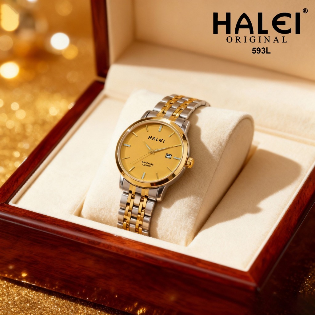 HALEI IND 593 L - Bergaransi Jam Tangan Wanita Kecil Elegan Anti Air Rantai Stainless Ada Tanggal
