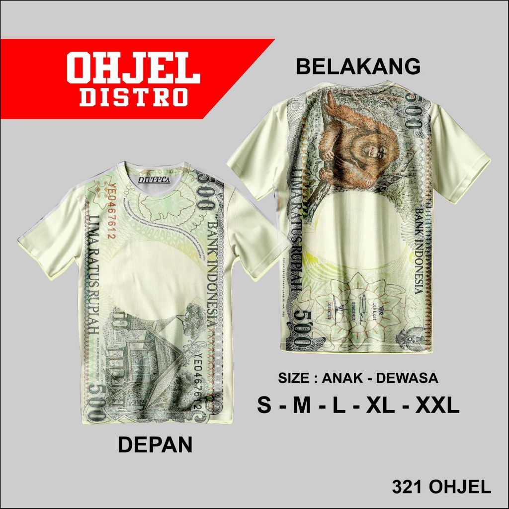 KAOS DISTRO FULL PRINTING | GAMBAR UANG 500 RUPIAH LAMA | KAOS DISTRO MURAH