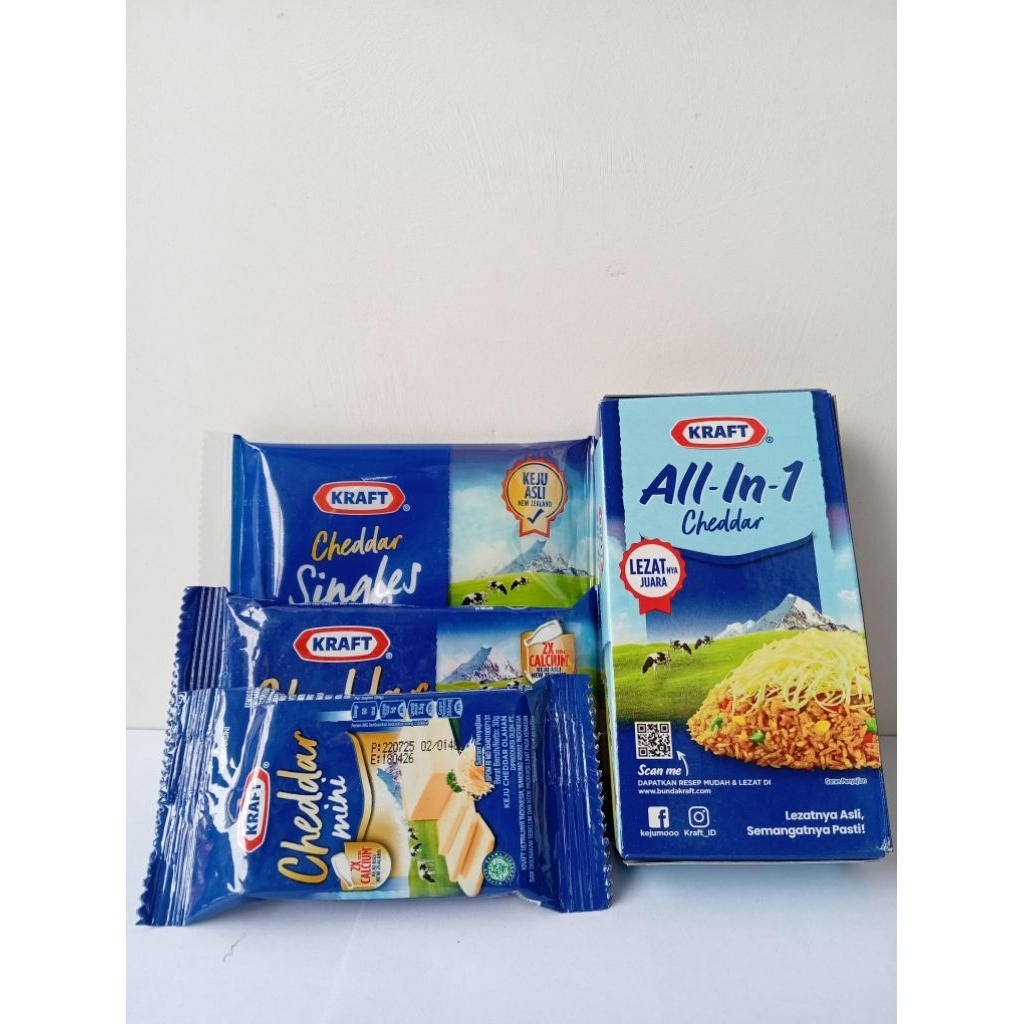 Keju Kraft Cheese Cheddar All in 1 kemasan 150g, 70g, 30g dan slice isi 5