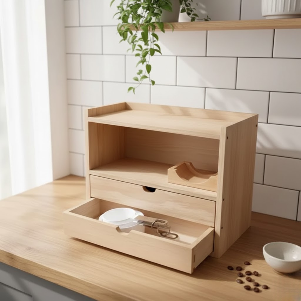 Rak Bumbu Dapur Rak Kayu Pinus Kombinasi Laci Tempat Bumbu Dapur Estetik Serbaguna