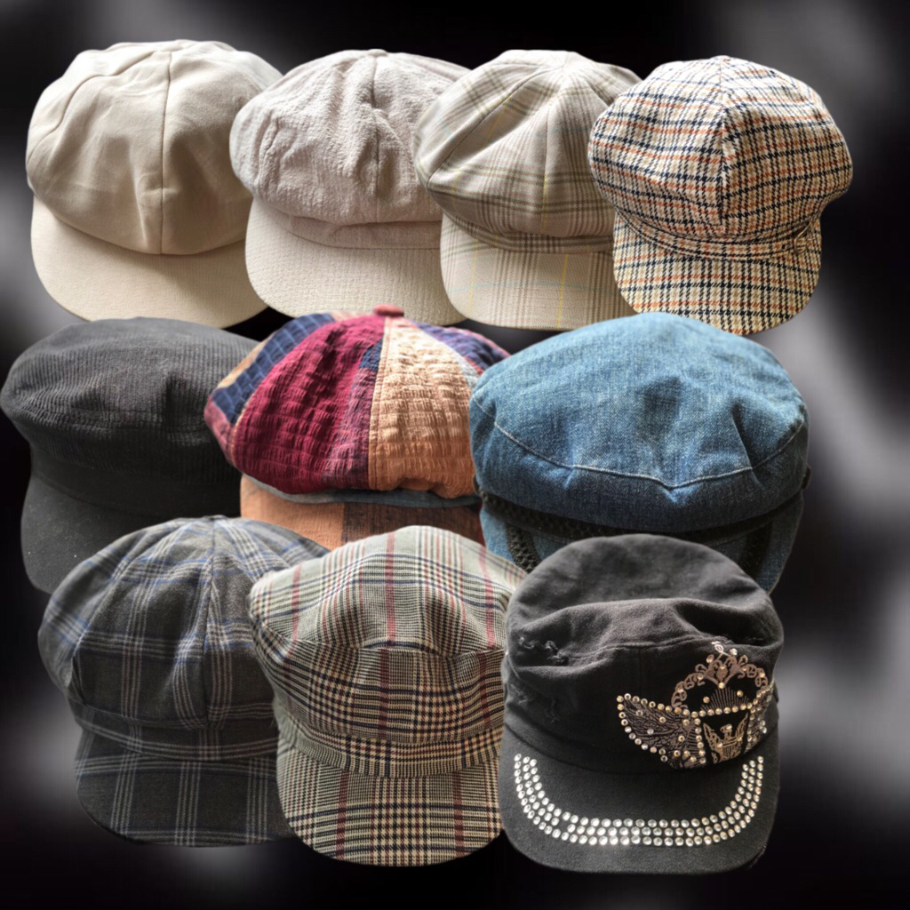 Topi y2k, topi baret, topi 2000era, topi vintage, topi pelukis, grunge, gothic, cottage core, downto