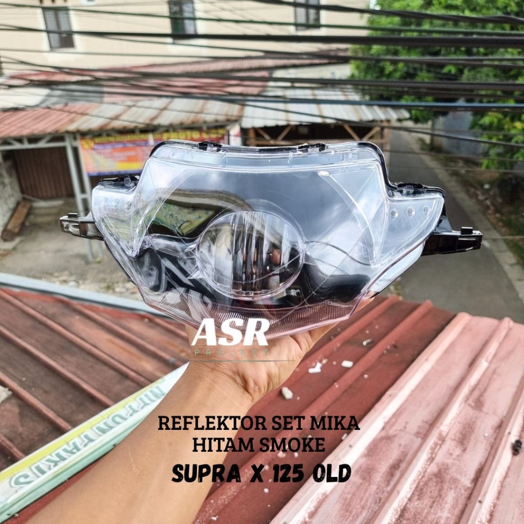 REFLEKTOR LAMPU DEPAN SUPRA X 125 OLD HITAM SMOKE LENGKAP MIKA