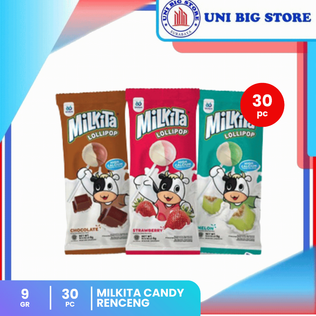 Milkita Milk Lollipop Lolipop Permen Loli Chocolate Strawberry Melon Susu 30 pcs RENTENG Coklat