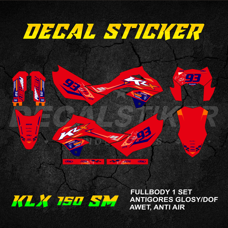 DECAL STIKER KLX 150 SM (006) DEKAL STICKER KLX SE S FULLBODY 2023 2024 2025 MERAH JINGGA OREN ORANY