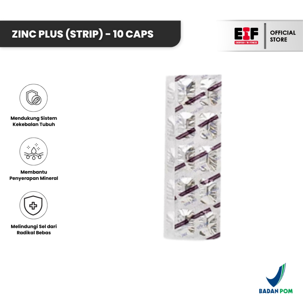 ZINC PLUS Untuk Jerawat Rambut Rontok Vitamin C [1 Strip] 10 Kapsul