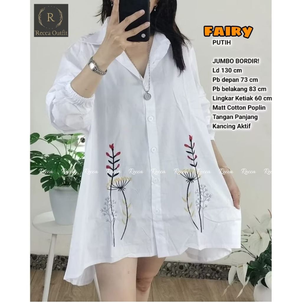 FAIRY BLOUSE JUMBO LD 130 • KEMEJA WANITA KATUN BORDIR PREMIUM TERBARU BISA COD