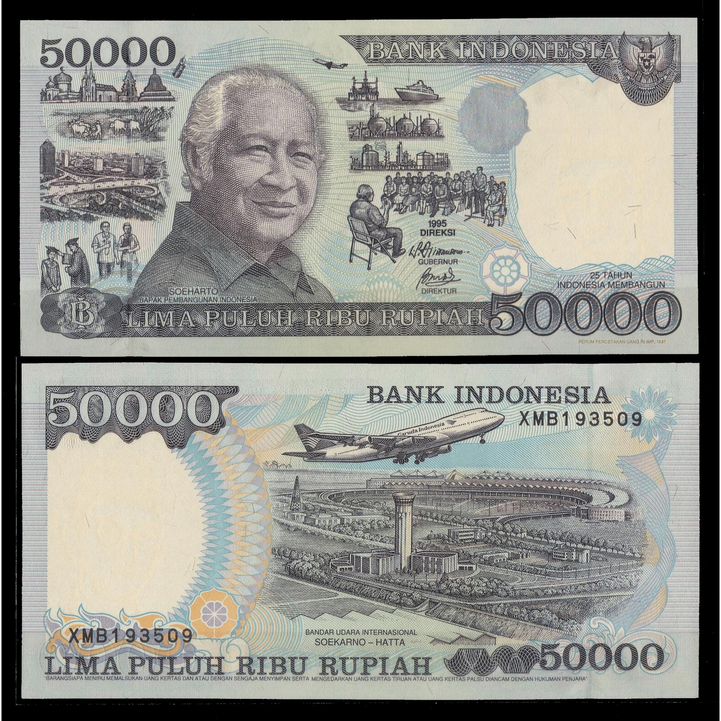 Uang Kertas Kuno 50000 Bapak Suharto Tahun 1995 Gress Unc