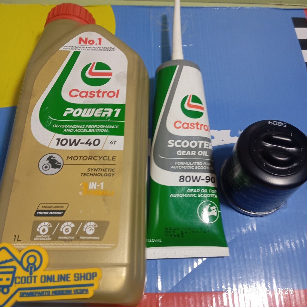 Paket Service Oli Vespa Matic LX S 2V (Oli Mesin Castrol & Oli Gardan & Filter Oil)