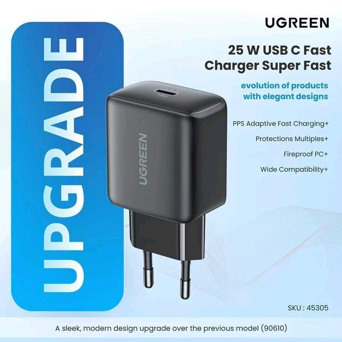 Adapter UGREEN Type-C 25 watt charger ugreen fast charging PD GaN (P/N:45305)