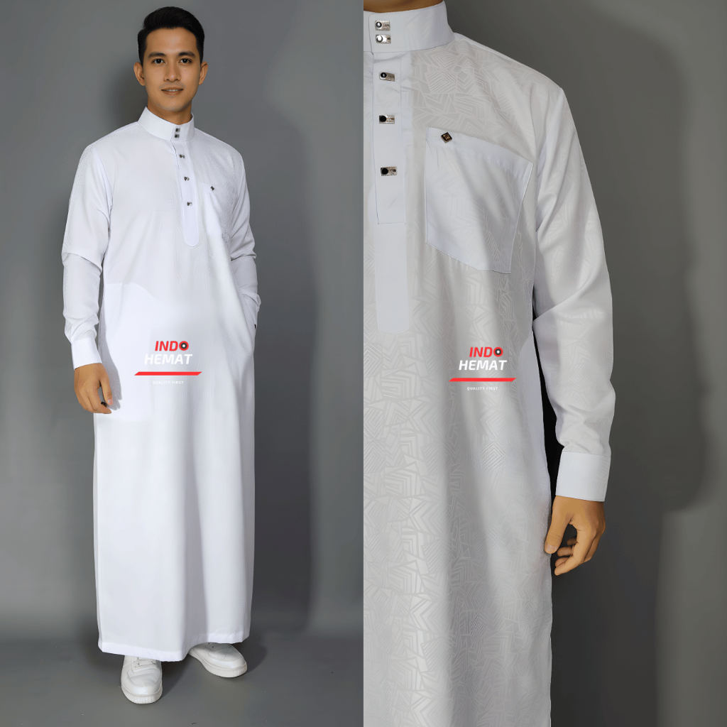 Jubah Gamis Pria Lengan Panjang Katun Premium Motif Timbul Elegan