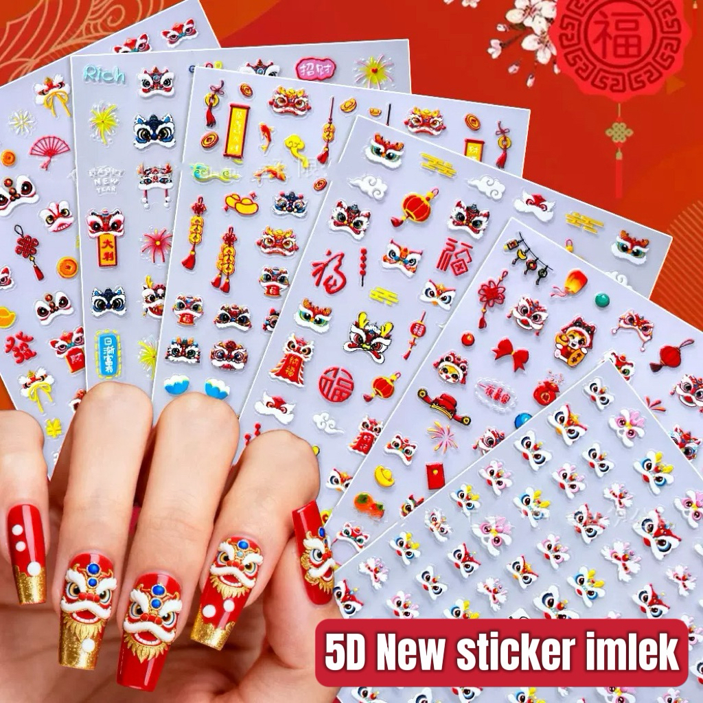 5D stiker kuku IMLEK sincia CNY nail art stiker kuku barongsai imlek happy new year