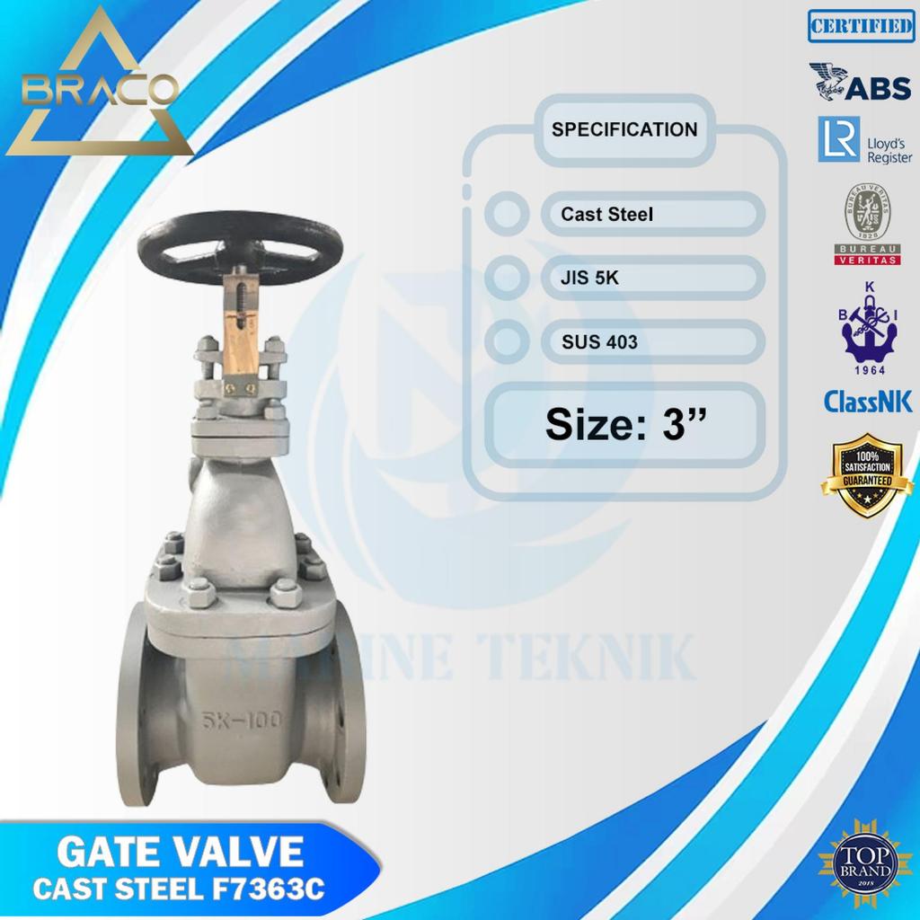 GATE VALVE CAST STEEL F7363C-JIS 5K 80 size 3 inch