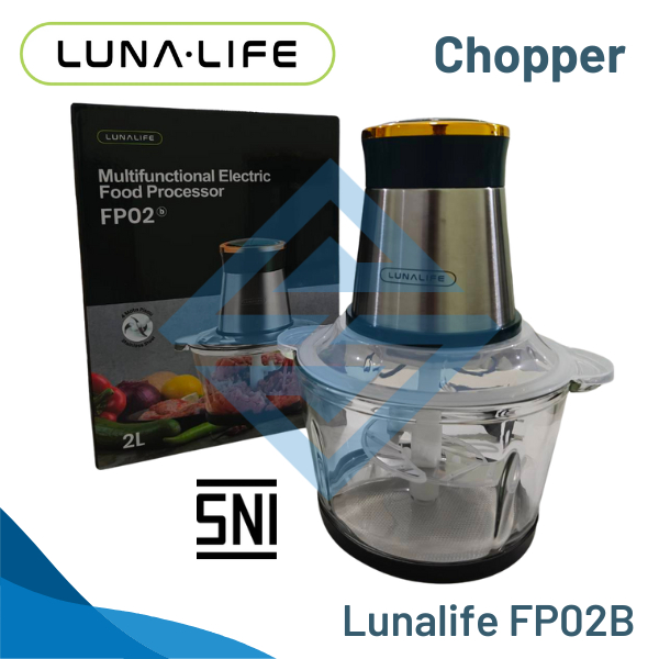 Food Processor / Chopper 2L Kaca LUNALIFE - 2 Speed, 4 Pisau Stainless Steel 304