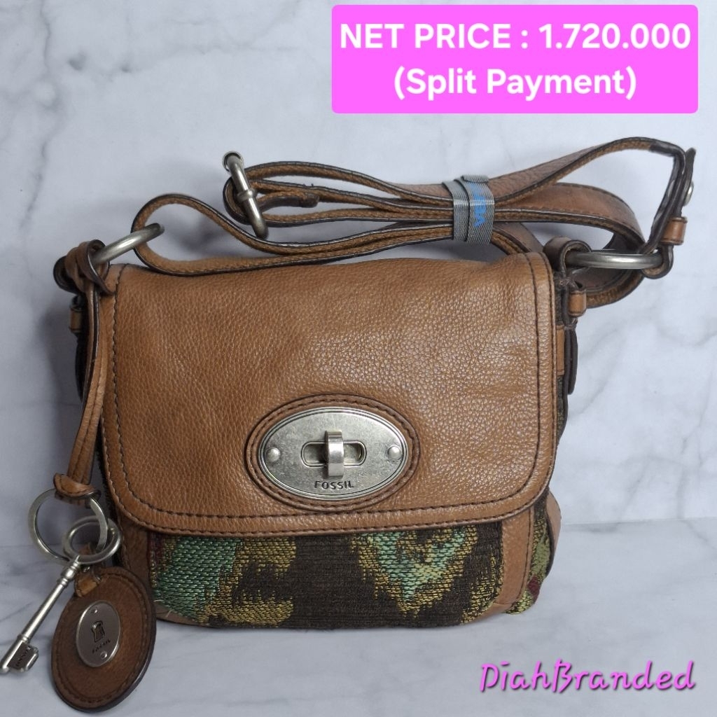 F035 - PRELOVED TAS FOSSIL MADDOX FLAP TURNLOCK TAPESTRY FULLSET (KEY 7CM)