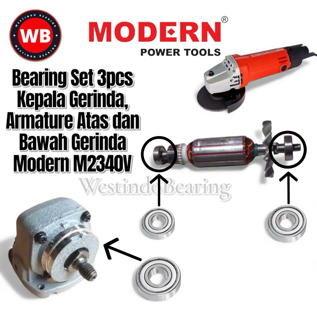 Bearing Set 3pcs Gerinda Modern M2340V Laher Laker Lahar Klahar Bagian Kepala Spindle Angker Atas Ba