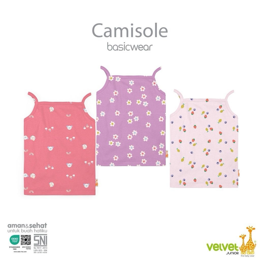 Velvet Junior Tanktop Solid Camisole - 3 PCS Singlet Tanktop Anak Velvet