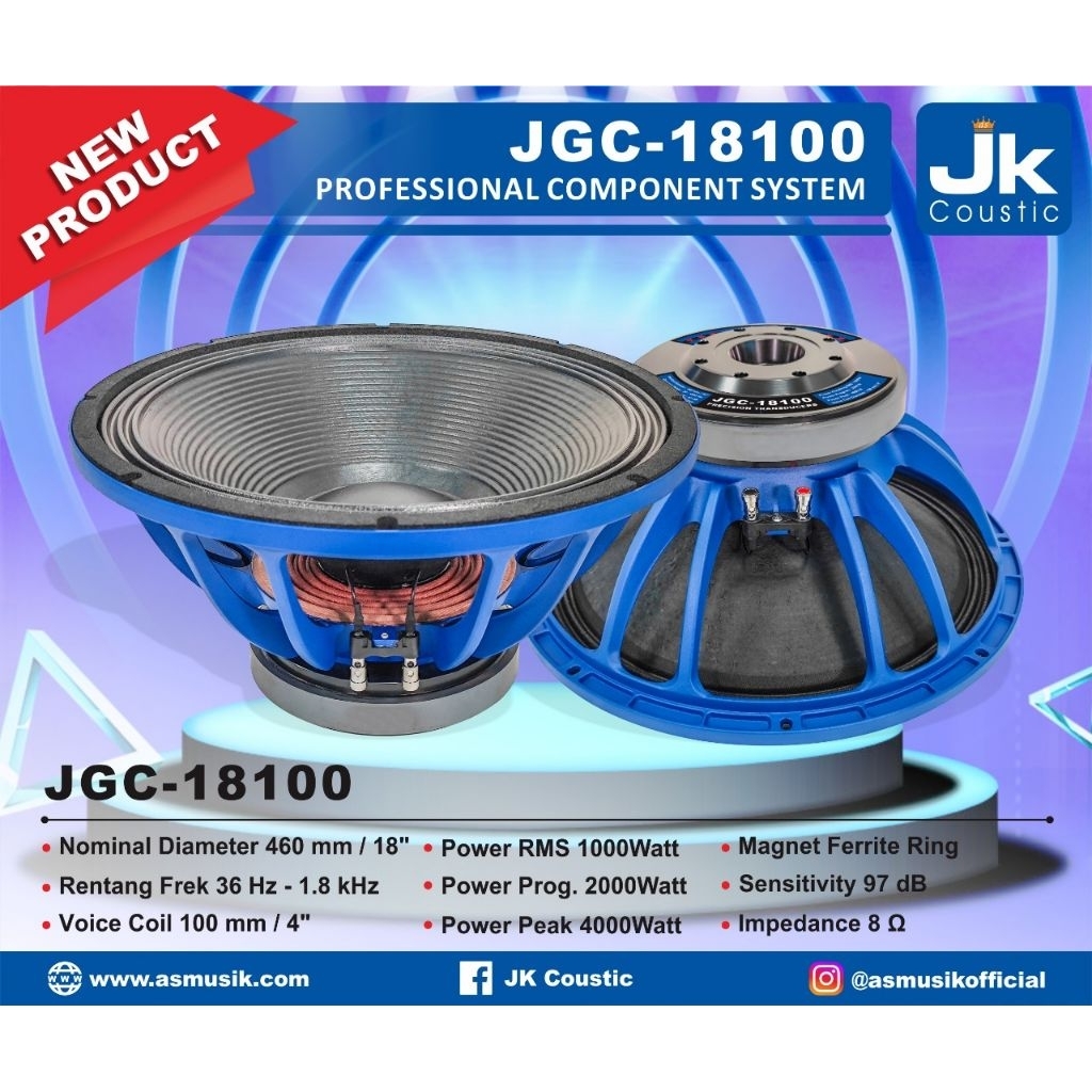 speaker 18inch JK COUSTIC JGC-18100 vc 4inc