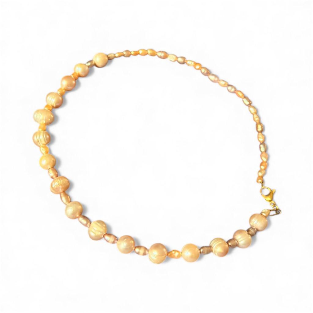 kalung mutiara air tawar dengan pengait lapis emas asli