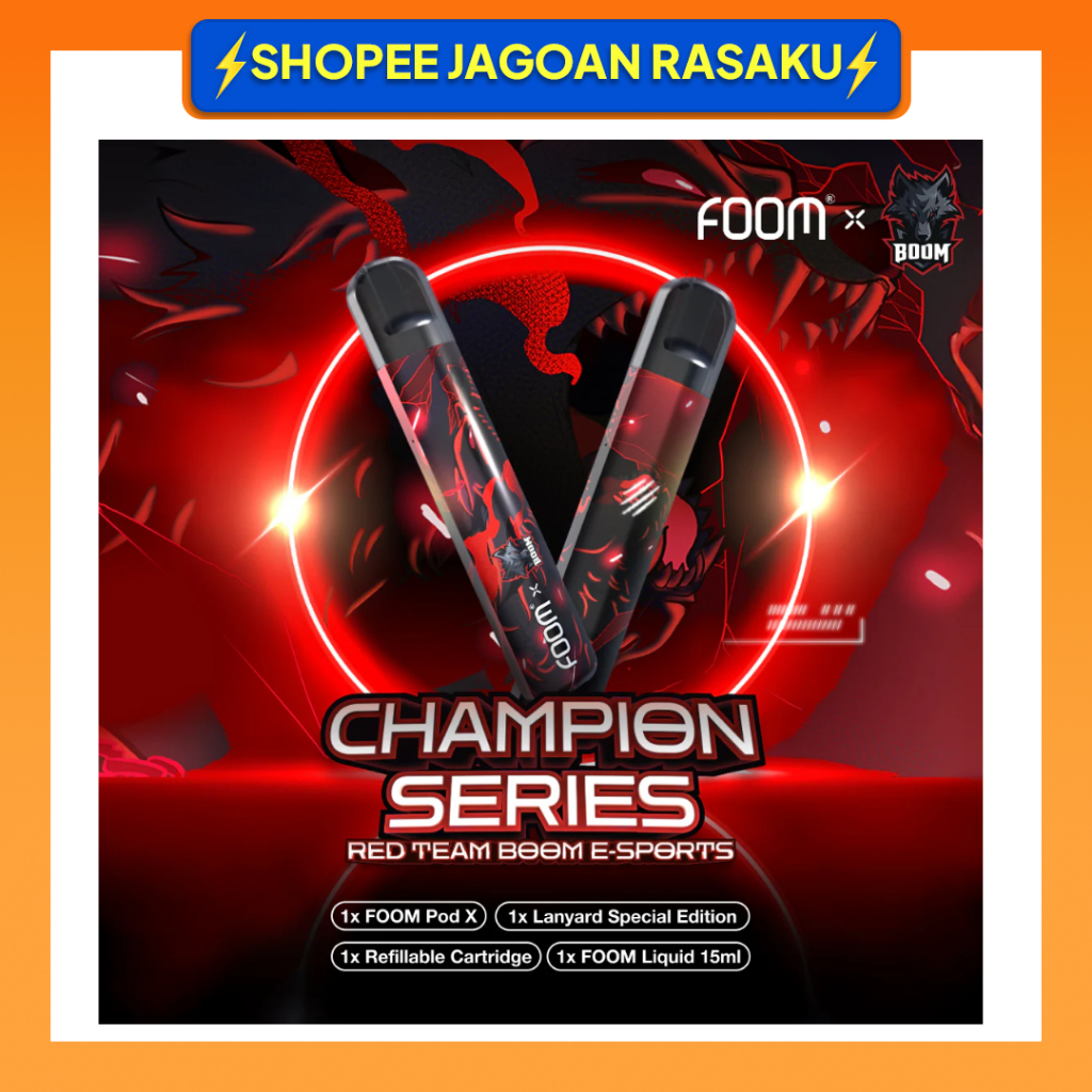 FOOM POD X CHAMPION BOOM RED TEAM BUNDLING LIQUID 15ML BY FOOM 100% ORIGINAL