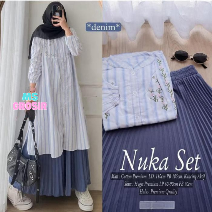 Setelan Baju Set Rok Plisket Plus Tunik Viral Set Rok Kekinian Set Tunik Salur