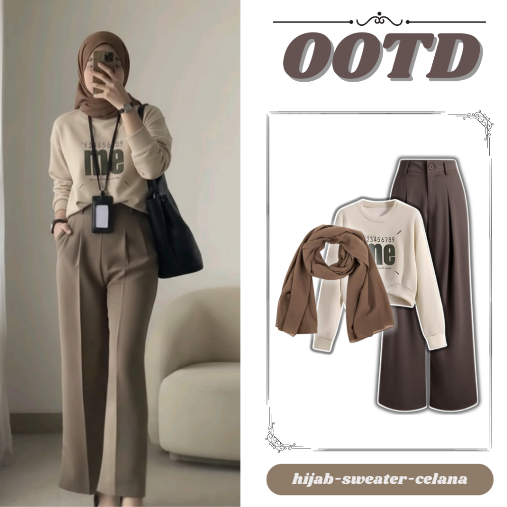 One Set Wanita Korean Style (HIJAB-SWEATER-CELANA),One Set Wanita Remaja Kekinian ROC21