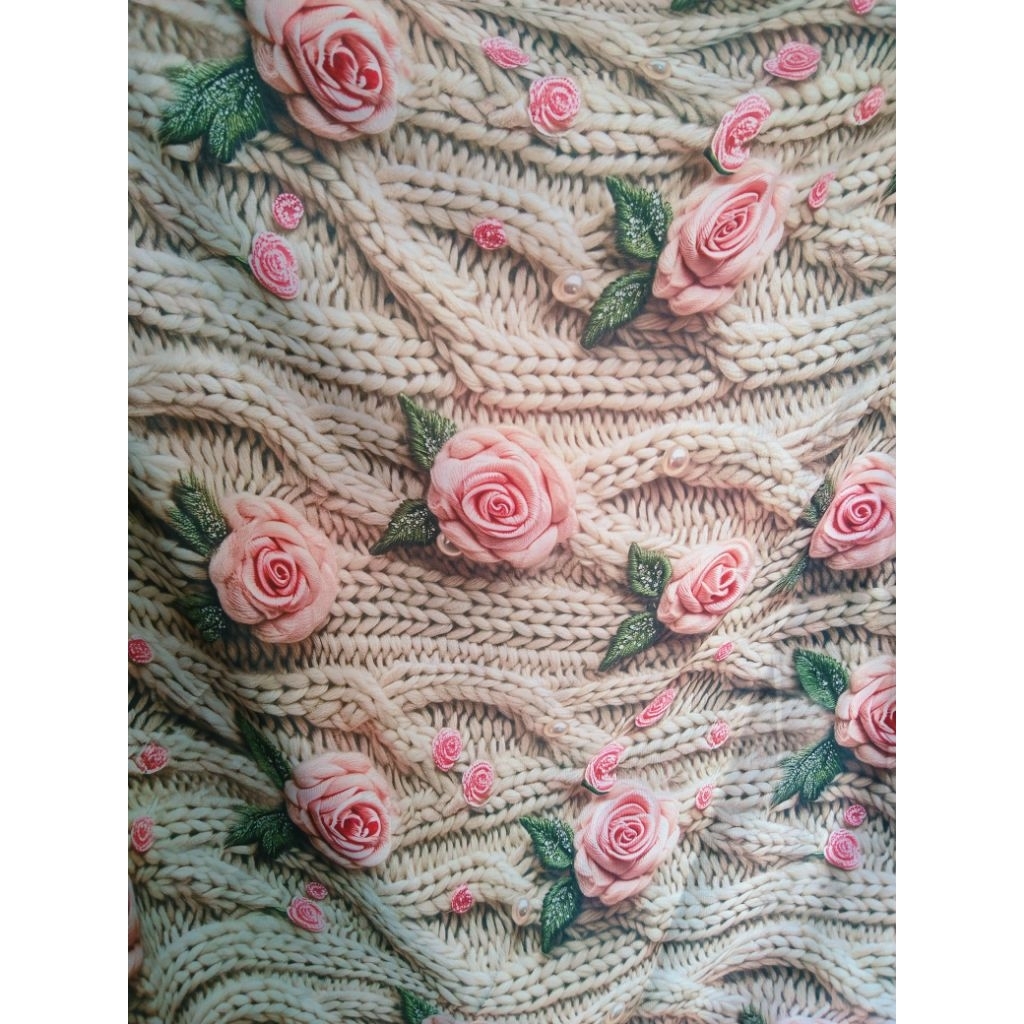 Kain Rayon Viscose Premium Motif Bunga Mawar Pink (Harga Per 0,5 m)