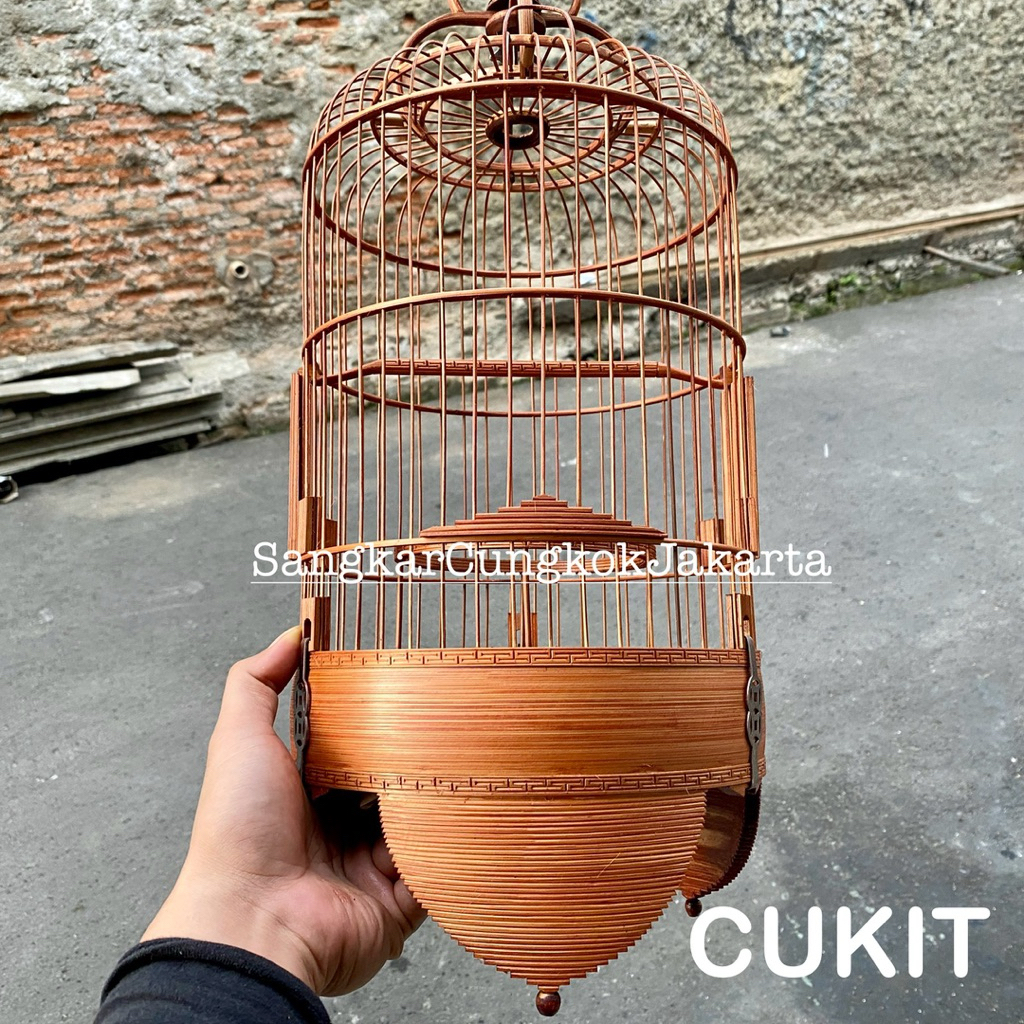 Sangkar Burung Pleci Cungkok D22cm Lokal Halus Bambu Tua