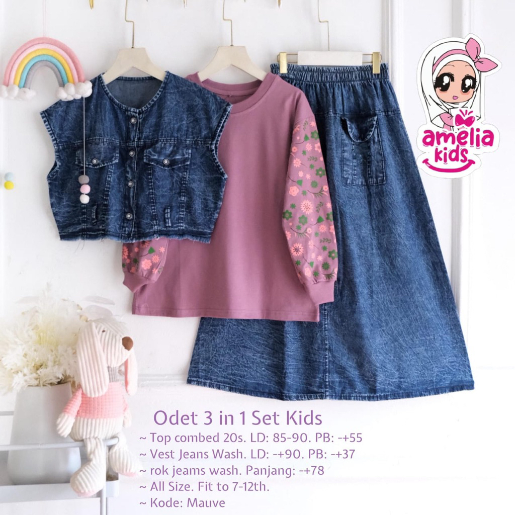 Alfihijabstore 10.12 Wenada Odet Nada Brenda Set 3in1 outer Inner Rok Jean usia 7-12 th by AMELIA KI