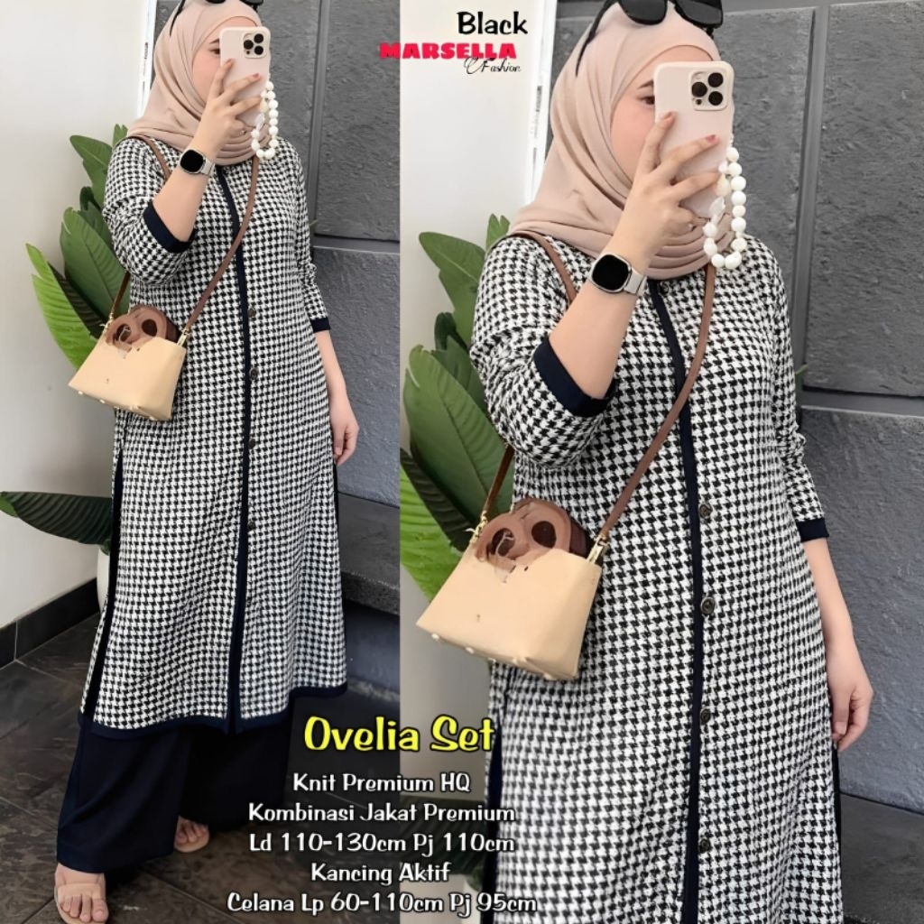 Ovelia one set tunik long kaos kotak kotak ori marsela celana highwiast kulot tunik jumbo ld 130 xl 