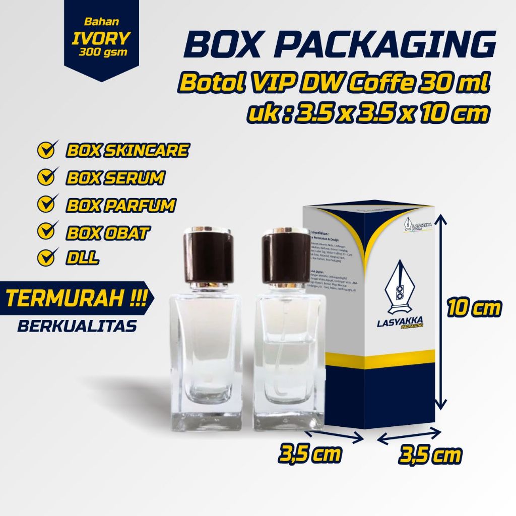 Box packaging parfum custom Botol VIP DM Coffe 30ml