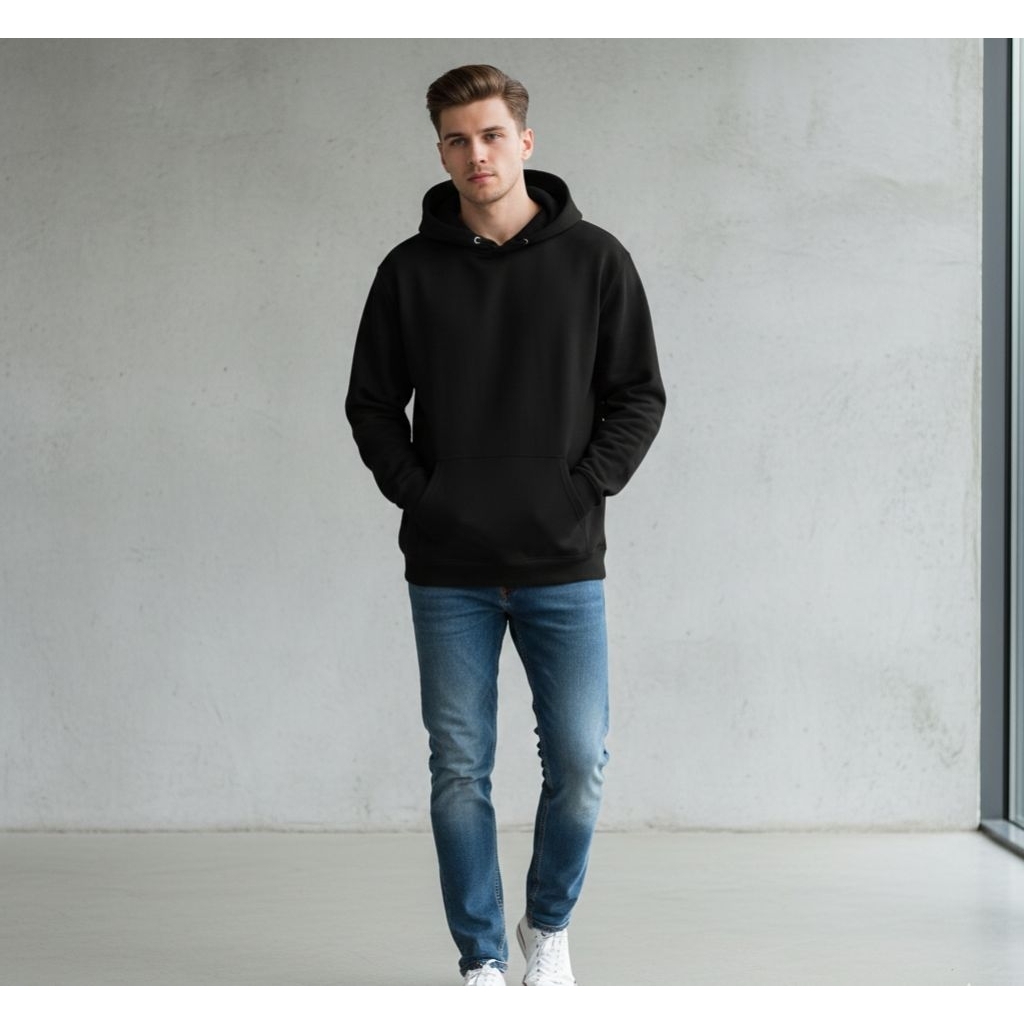 sweater/hoodie polos hitam pria/wanita original