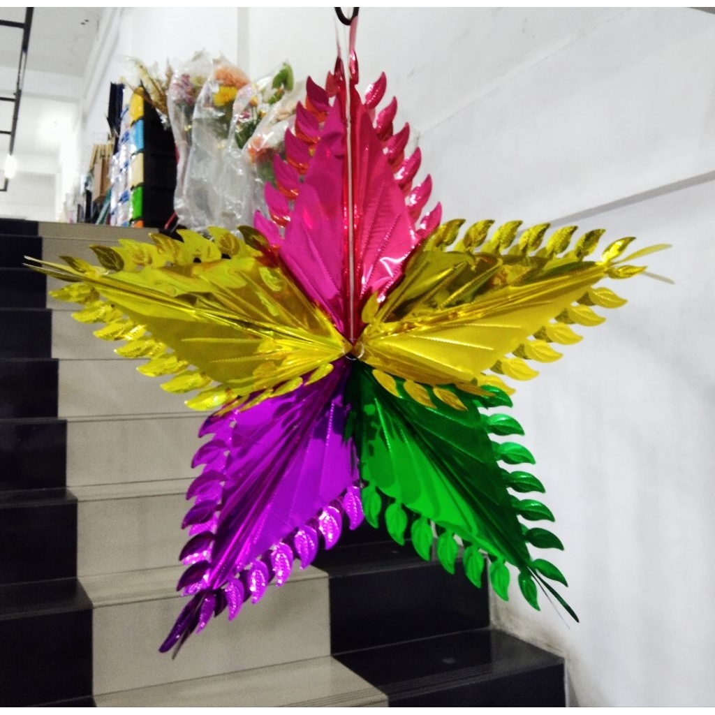 ACCESORIES NATAL LAMPION DAUN WARNA WARNI / DEKORASI NATAL / LAMPION GANTUNG