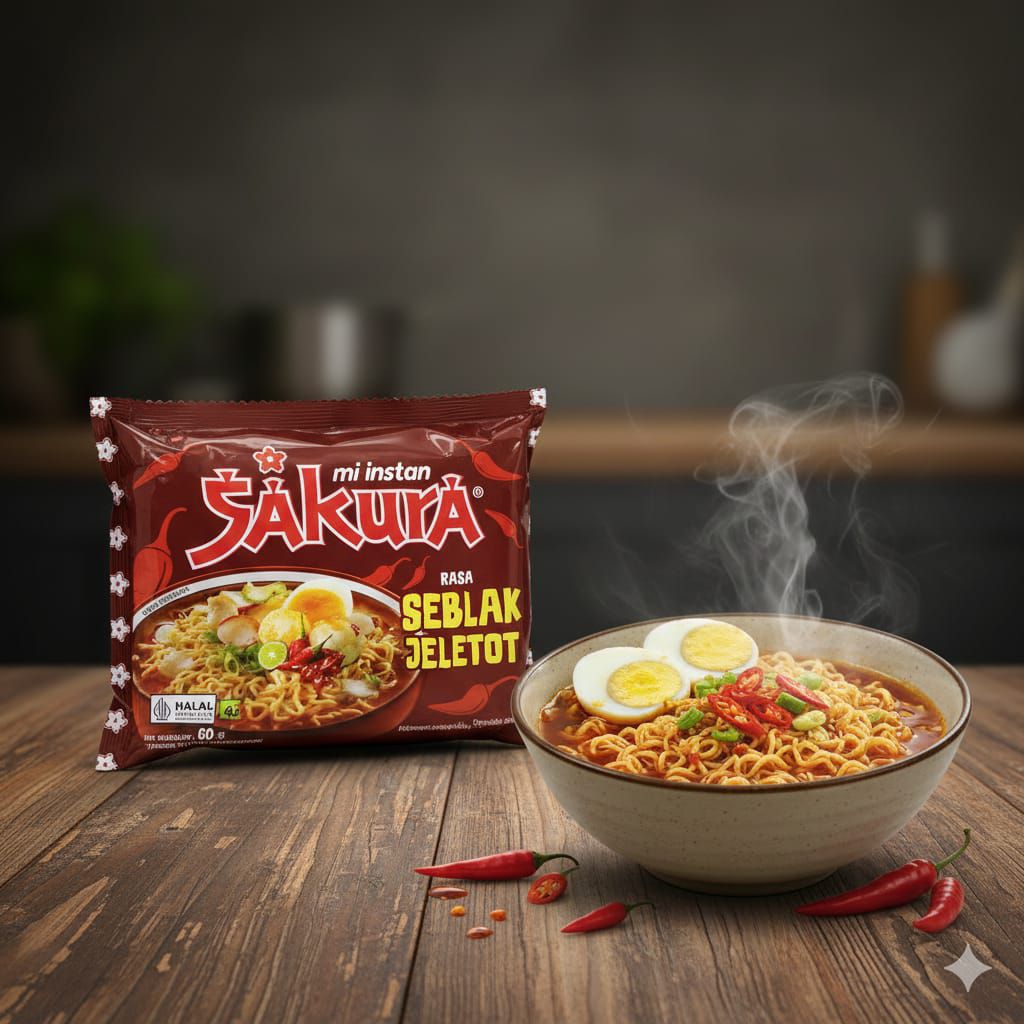 ​Mi Instan SAKURA Rasa Seblak Jeletot 60gr - Mie Kuah Pedas Instan HALAL Noodles Murah 1Pcs