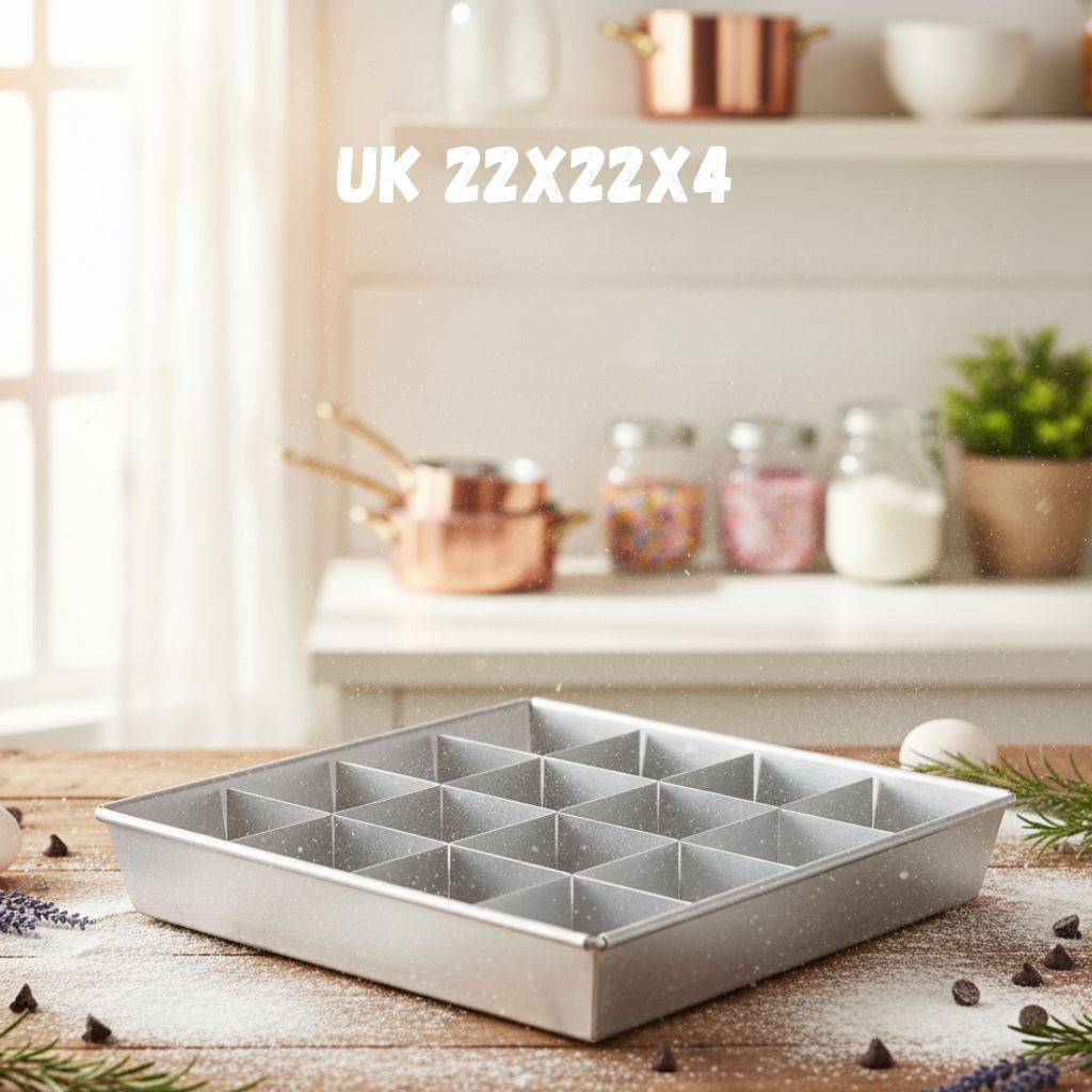 Cetakan Kue Brownies Aluminium Tebal 22x22x4 – Loyang Sekat Anti Lengket