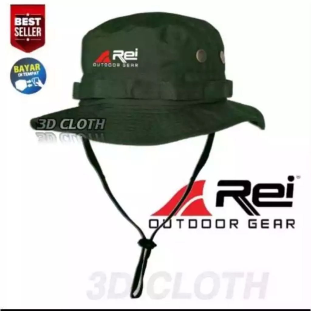 Topi Rimba Logo REI OUTDOOR GEAR Topi Gunung Outdoor Hiking Hat Camping Tali Hat Premium Pria & Wani