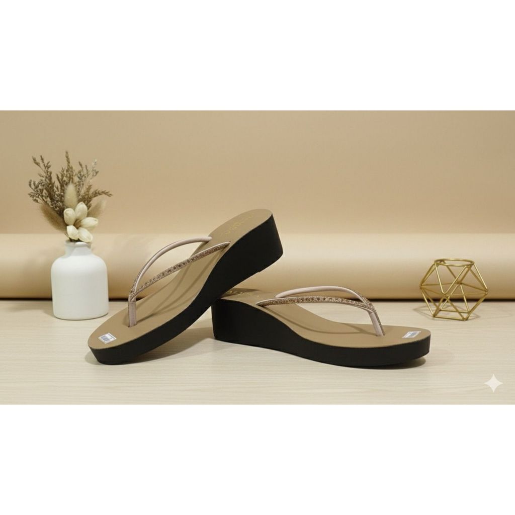 Almira Sandal Wedges Wanita Dewasa Jepit Tali Permata kotak AC Doff