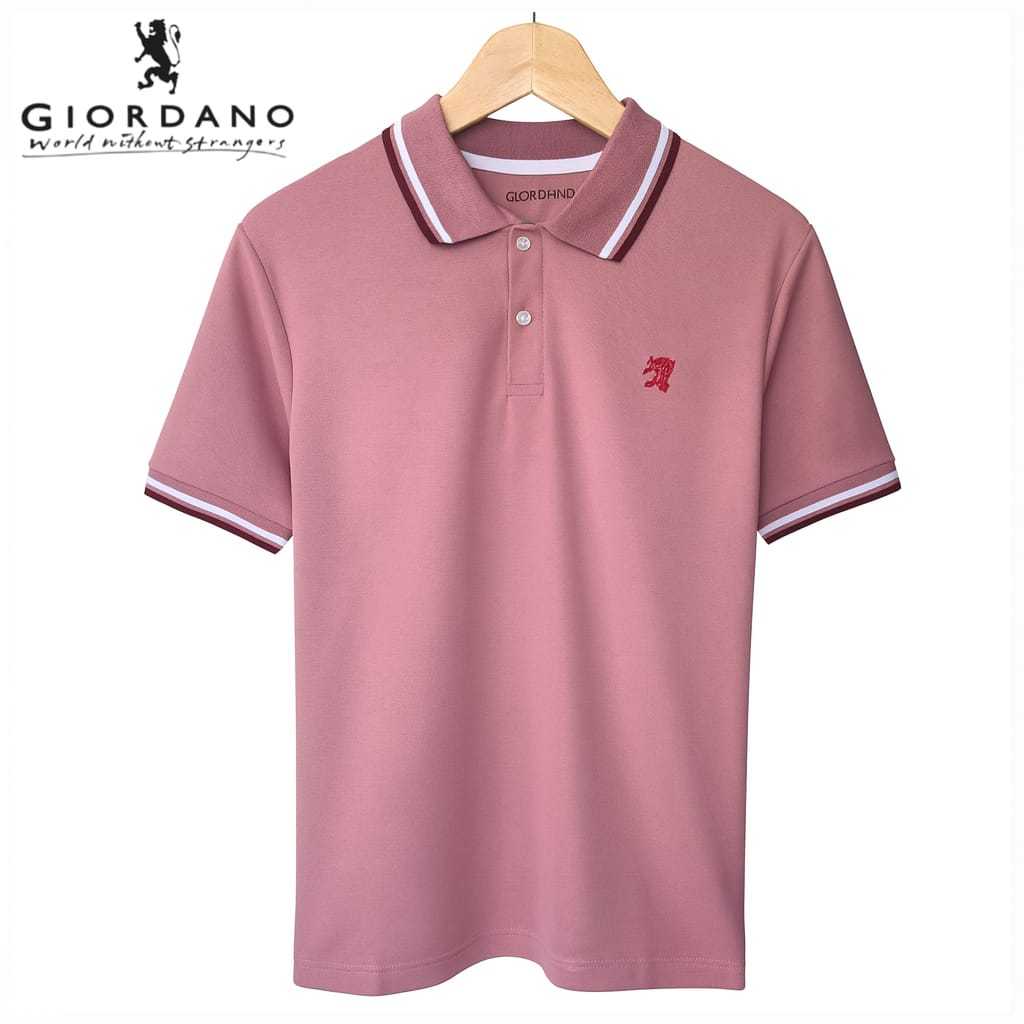 Kaos polo shirt GIORDANO 3D lion mini kaos polo pria trendy kerah rajut