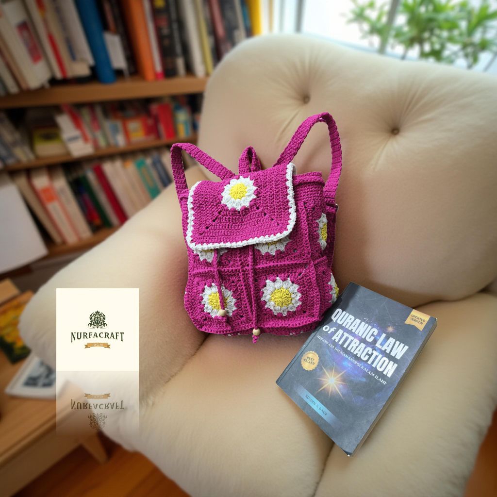 tas ransel rajut backpack rajut motif bunga bisa untuk sekolah
