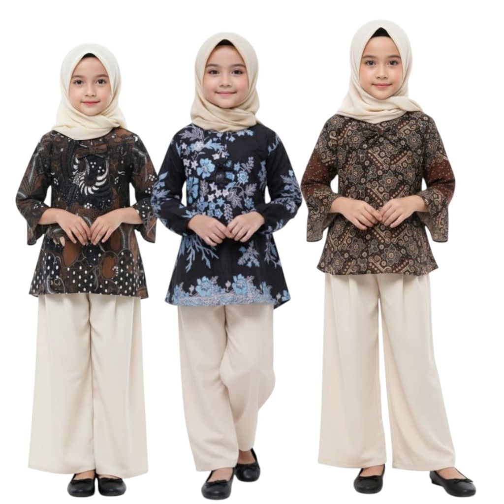 blus batik anak perempuan,baju atasan batik anak perempuan 2-11 tahun,baju batik seragam anak.