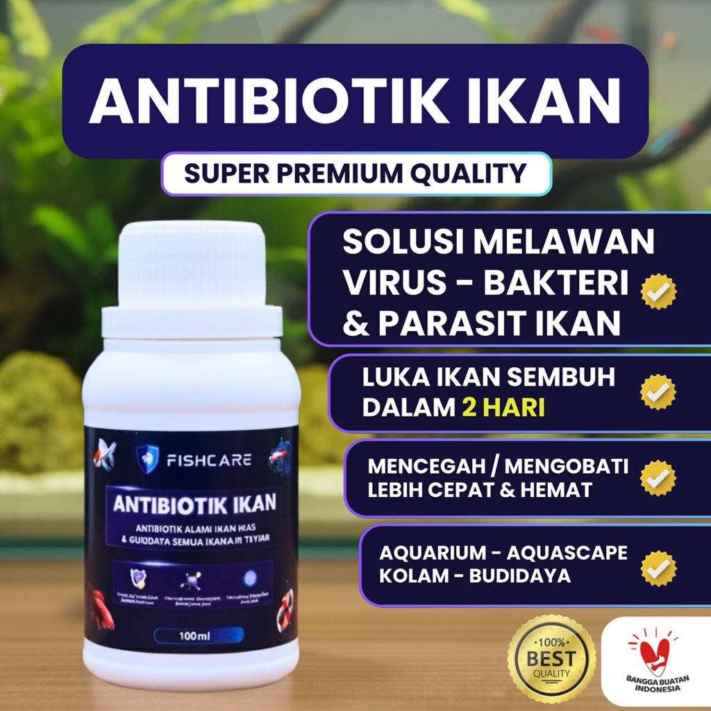 Fishcare - Antibiotik Alami Obat Ikan Hias Kolam Aquarium Indonesia 100 ml | Ikan Koi, Cupang, Chann