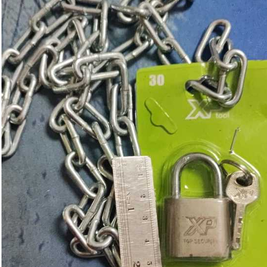 rantai pagar lebar rantai 14 mm 1 meter dan gembok lebar 30 mm