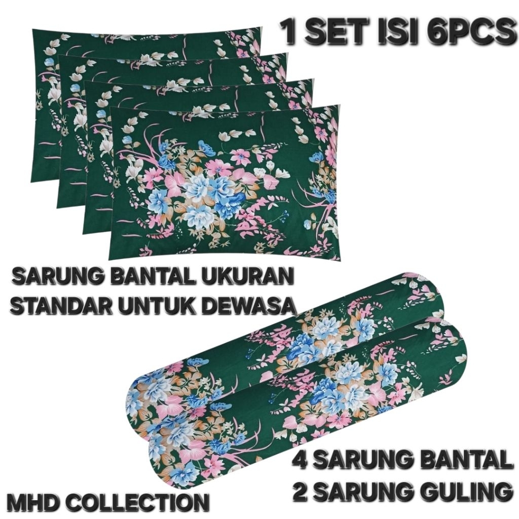 Sarung bantal sarung guling isi 6pcs 4 sarung bantal 2 sarung guling murah motif karakter bunga leng