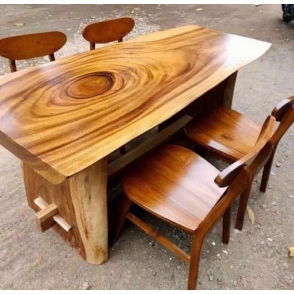 SET MEJA MAKAN TREMBESI | set meja makan cafe kayu trembesi kursi ropan | set meja trembesi kursi ka