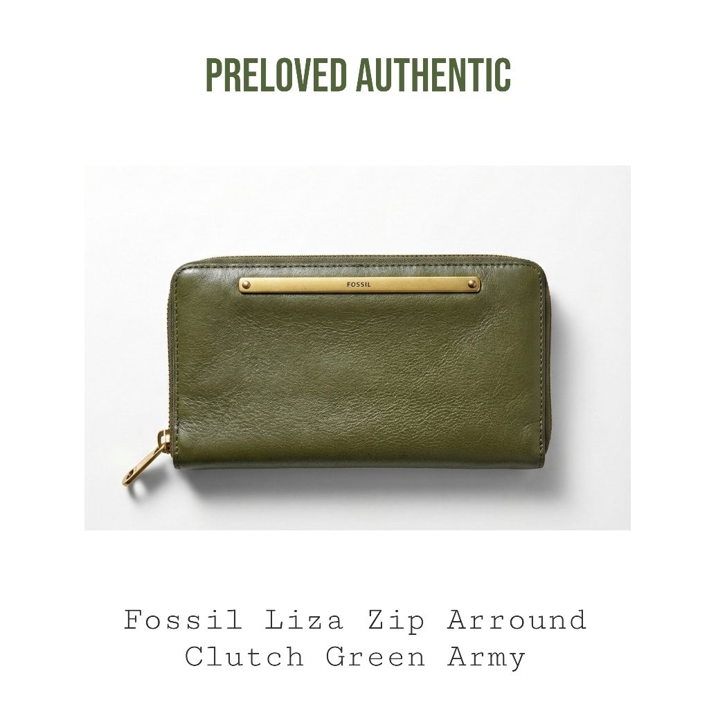 PRELOVED Fossil Liza Zip Around Clutch — Green Army