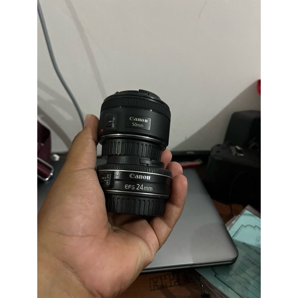 lensa kamera canon 50mm stm 24mm stm borongan like new